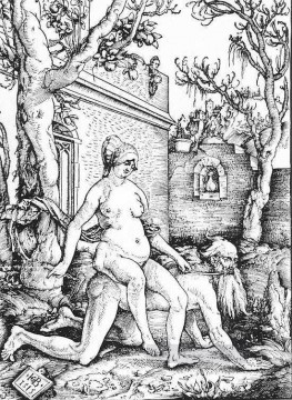 monochrome black white Painting - Aristotle And Phyllis Hans Baldung black and white